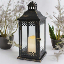 Load image into Gallery viewer, Elegant Metal and Glass Outdoor Lantern with Fixed LED Candle and Timer - 40 CM - Batteries Included-OsirisTradingUK
