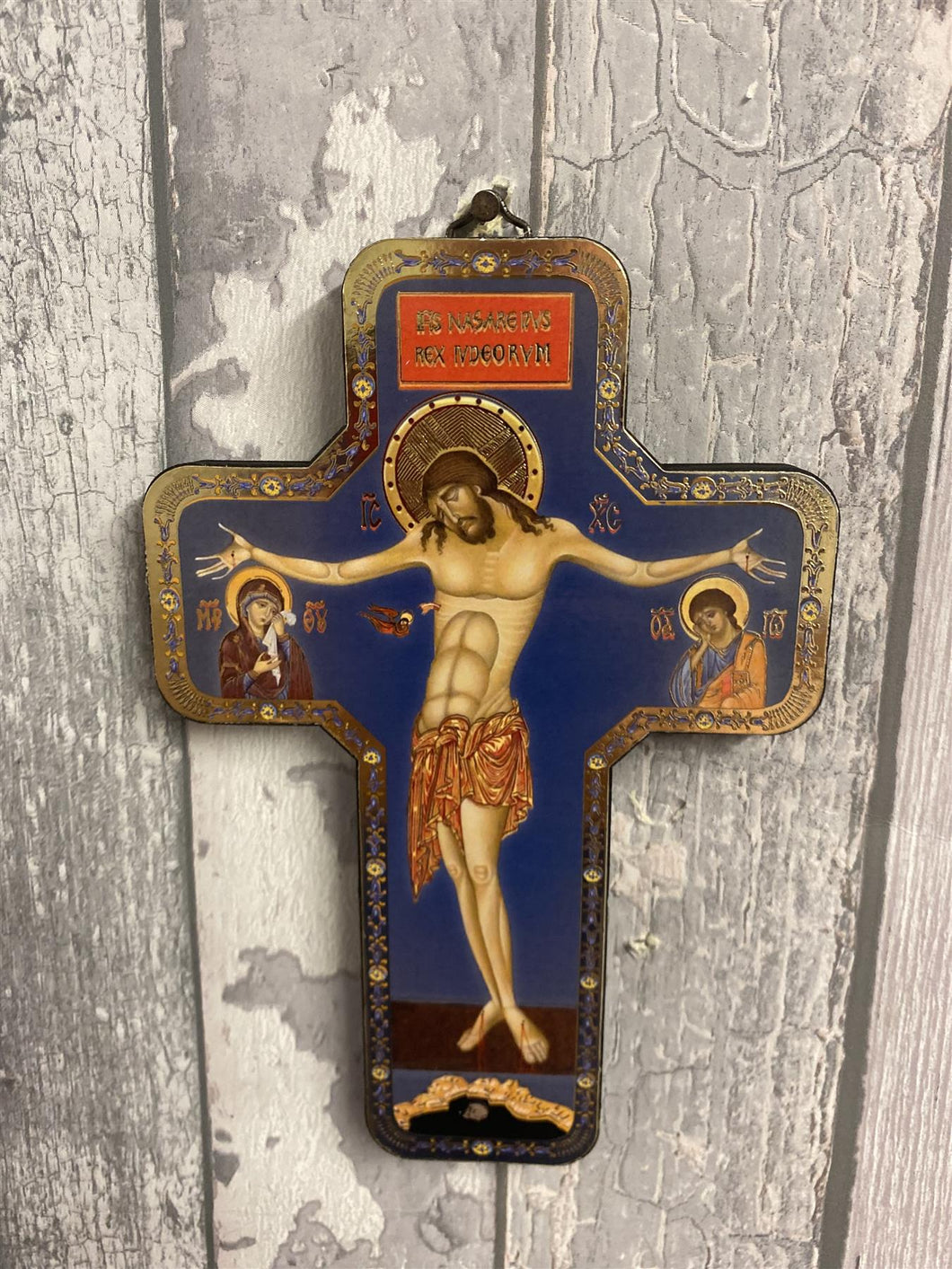 Handcrafted Wood Icon Cross Crucifixion - 17.5 cm - Jesus Christ Sacred Religious Art-OsirisTradingUK