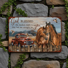 Load image into Gallery viewer, Inspirational God Blessed Metal Wall Plaque Horses Truck Country Home Sign
