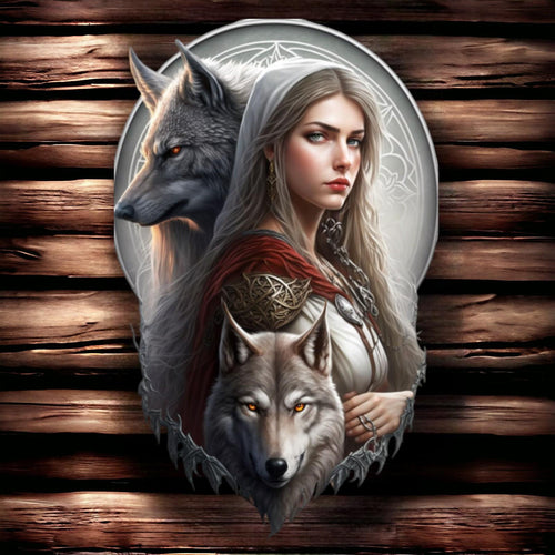 Majestic Northern Protector Metal Wall Sign - Noble Wolf and Warrior Princess Art, Legendary Fantasy Wall Decor for Enthusiasts-OsirisTradingUK