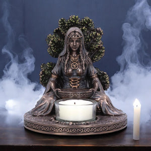 Danu Irish Goddess Bronze Tealight Holder | Celtic Decor | Handcrafted Resin 12.5cm