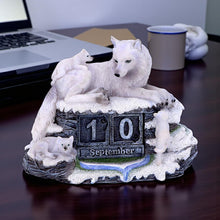 Load image into Gallery viewer, Mother Wolf with Pups Perpetual Calendar Arctic Wildlife Figurine Home Decor
