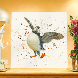 "PRESLEY Dancing Puffin Art Tile Bree Merryn - 20x20 cm Wall Decor - Ceramic Wildlife Painting