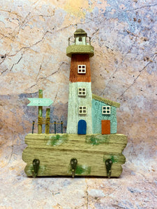 Charming Coastal Lighthouse Key Holder – Reclaimed Wood Nautical Wall Decor with Hooks-OsirisTradingUK
