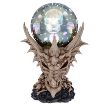 Load image into Gallery viewer, Skeletal Dragon Skull Figurine with Light-Up Orb Multi-coloured LED Skulls  Gift Boxed.
