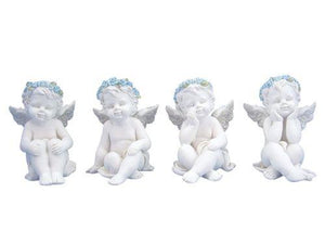 Lot de quatre figurines d'anges chérubins | Bébés anges en résine de 6,3 cm | Statues d'anges miniatures décoratives