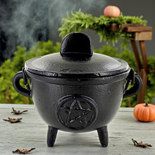 Load image into Gallery viewer, Witchcraft Cast Iron Pentagram Cauldron Medium Wiccan Pagan Spiritual Tool
