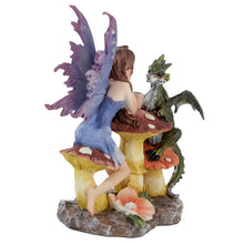 Charger l&#39;image dans la galerie, Mystical Fairy and Dragon Statue - Fantasy Toadstool Decor Ornament 16cm
