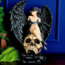 Load image into Gallery viewer, Gothic Winged Bird Masked Raven Angel Figurine on Skull Dark Fantasy Sculpture
