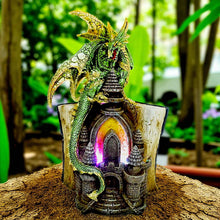 Load image into Gallery viewer, Gothic Mystical Dragon Perched on Castle with Book and Pentagram Fantasy Gift
