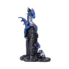 Load image into Gallery viewer, Gothic Fantasy Protector Dragon On Pillar &amp; Skulls Ornament Mythical Art Statue
