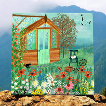Load image into Gallery viewer, The Greenhouse Ceramic Wall Tile 20x20cm by Angela Holland – Unique Art Decor, Cottage Garden Scene, Handmade, Decorative Plaque, Ready to Hang
