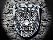 Load image into Gallery viewer, Biker&#39;s Emblem Metal Wall Sign - Speed Shop Skull &amp; Wings, Motorcycle Garage Decor Plaque-OsirisTradingUK
