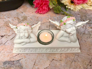 Angelic Cherubs Resin Candle Holder, Elegant Twin Cherub Tealight Stand, Indoor Decorative Angel Figurine, Heavenly Inspired Home Accent-OsirisTradingUK