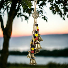 Load image into Gallery viewer, Enchanted Witches Protection Bells with Beads - Mystical Metal Wind Chime - Handcrafted Magical Decor - 32cm Rope Hanging Ornament-OsirisTradingUK
