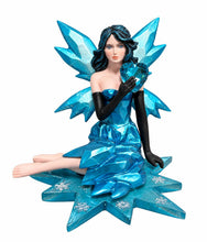 Laden Sie das Bild in den Galerie-Viewer, Blue Fairy Figurine Sapphire Heart Seated Fantasy Ornament Gothic Fairy Decor
