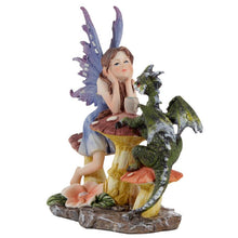 Charger l&#39;image dans la galerie, Mystical Fairy and Dragon Statue - Fantasy Toadstool Decor Ornament 16cm
