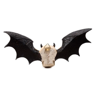 Wall-Mounted Gothic Skull Plaque - Bat Wings Occult Halloween Decor