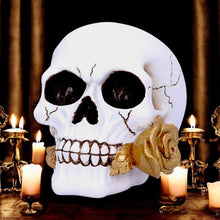 Load image into Gallery viewer, Gothic Skull Dark Romance Ornament Golden Rose Fantasy Figurine Macabre Home Decor
