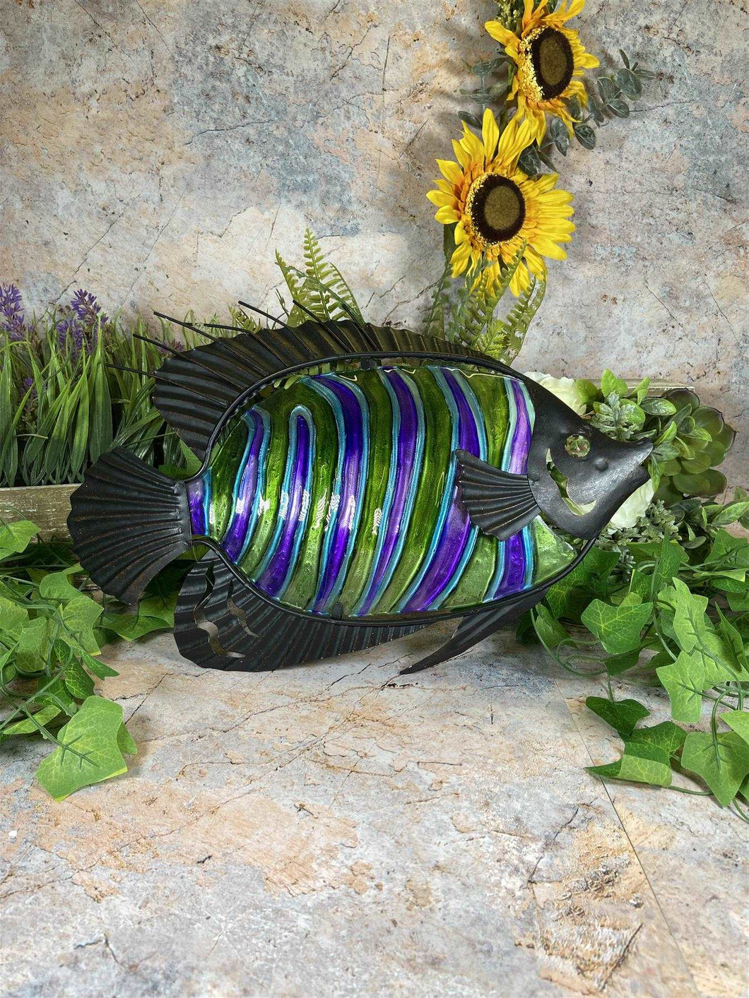 Coastal Charm Striped Fish Metal and Glass Wall Sign for Nautical Decor Enthusiasts-OsirisTradingUK