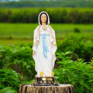 Beautifully Crafted Our Lady of Lourdes 20cm Resin Figurine Statue Religious Decor, Catholic Devotion, Blessed Virgin Mary Collectible