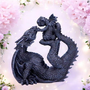 Mother Dragon and Dragonling Figurine Gothic Resin Collectible Statue 22cm Ideal Gift