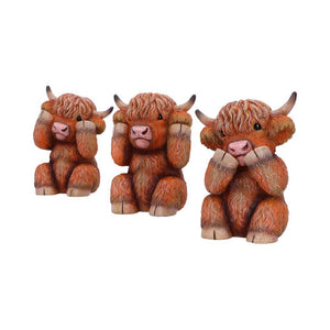 Highland Cow Three Wise Statues Cute Farm Animal Figurines Scottish Gift Home