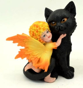 Adorable Fairy with Black Cat Companion Sculpture Figurine Fantasy Fairies Statue-OsirisTradingUK