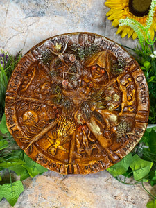 Pagan Wheel of the Year Plaque, Resin Wiccan Sabbat Wall Art, 25 cm Diameter, Detailed Seasonal Festivities Carving, Witchcraft Ritual Decor