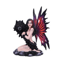 Load image into Gallery viewer, Shadow Spirit Fairy and Wolf Figurine 34.5cm - Handcrafted Resin Fantasy Decor
