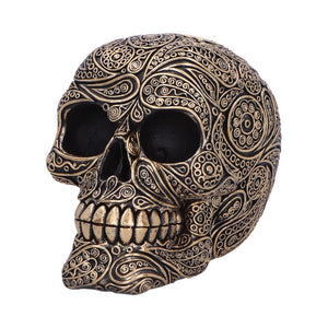 Intricate Gothic Skull Figurine Black and Gold Statue Decorative Occult Ornament