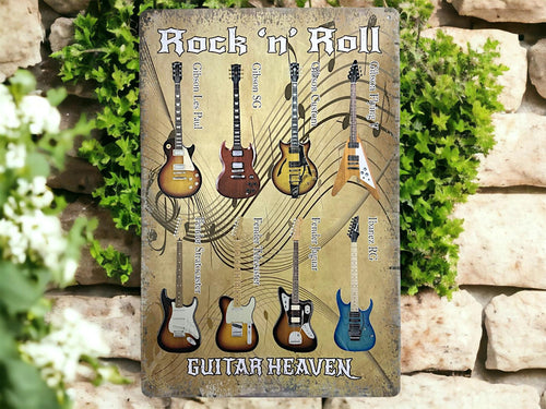 Vintage Rock 'n' Roll Guitar Heaven Metal Wall Sign - Retro Music Decor for Home, Studio, or Man Cave, 30 x 20 cm-OsirisTradingUK