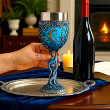 Load image into Gallery viewer, Wiccan Triple Moon Crone Chalice Goddess Goblet Pagan Ritual Alter Art Decor
