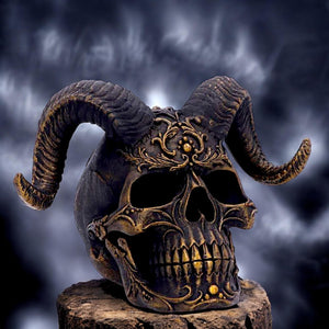 Diabolus Horned Skull Figurine Gothic Demon Skull Ornament Halloween Horror Statue