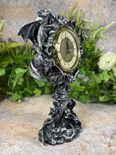 Load image into Gallery viewer, Gothic Resin Silver Bats Clock 25 cm Tall - Handcrafted, Spooky Decor Halloween Ornament-OsirisTradingUK
