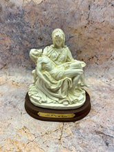 Load image into Gallery viewer, La Pieta Statue with Wood Stand - Michelangelo&#39;s Masterpiece Resin Replica, Religious Home Decor, Iconic Christian Sculpture, Spiritual Art
