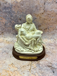 La Pieta Statue with Wood Stand - Michelangelo&#39;s Masterpiece Resin Replica, Religious Home Decor, Iconic Christian Sculpture, Spiritual Art