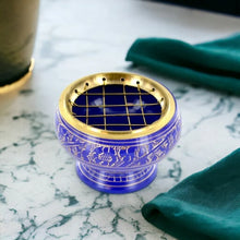 Load image into Gallery viewer, Hand-Engraved Purple Resin Incense Burner | Elegant Metal Ritual Vessel | Artistic Aromatherapy Accessory-OsirisTradingUK
