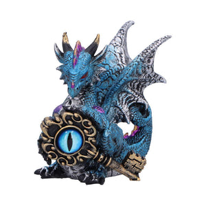 Blue Dragon Figurine with Gothic Eye Key – Fantasy Resin Statue Ornament 12cm
