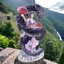 Load image into Gallery viewer, Anne Stokes Collection | Oriental Dragon Mistress Figurine | Asian-Inspired Mythical Fantasy Sculpture | Elegant Geisha with Black Dragon | Resin Crafted Decorative Statue
