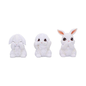 Three Wise Bunnies Figurines – 9cm Adorable White Bunny Ornaments