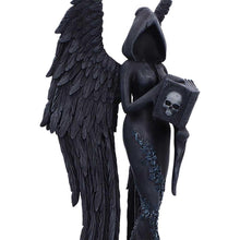Load image into Gallery viewer, Femme Fatale Scholar Angel Statue Gothic Hooded Winged Book Skull Fantasy
