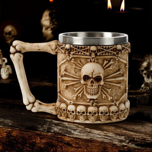 Gothic Skull Mug - Bone Handle Halloween Home Decor Tankard