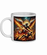Load image into Gallery viewer, Archangel Michael Defeats Evil - 11 oz Ceramic Mug | Heavenly Protection | Divine Warrior Gift | Inspirational Coffee Mug
