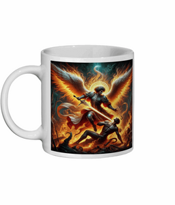 Archangel Michael Defeats Evil - 11 oz Ceramic Mug | Heavenly Protection | Divine Warrior Gift | Inspirational Coffee Mug