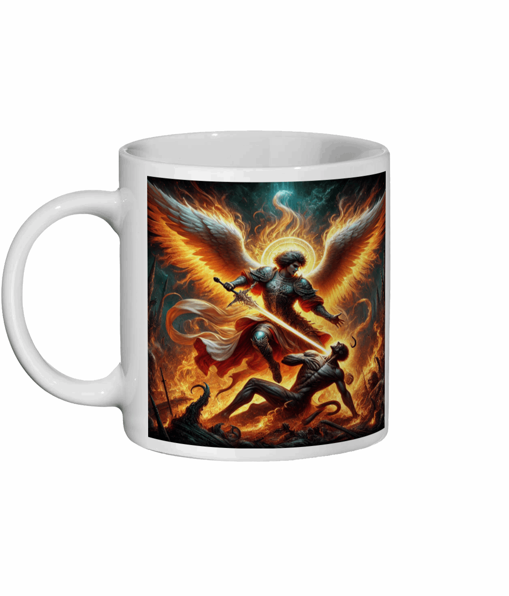 Archangel Michael Defeats Evil - 11 oz Ceramic Mug | Heavenly Protection | Divine Warrior Gift | Inspirational Coffee Mug