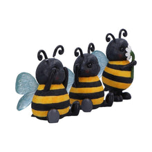 Load image into Gallery viewer, Three Wise Bees Figurines Set See No Evil Hear No Evil Speak No Evil quirky decor
