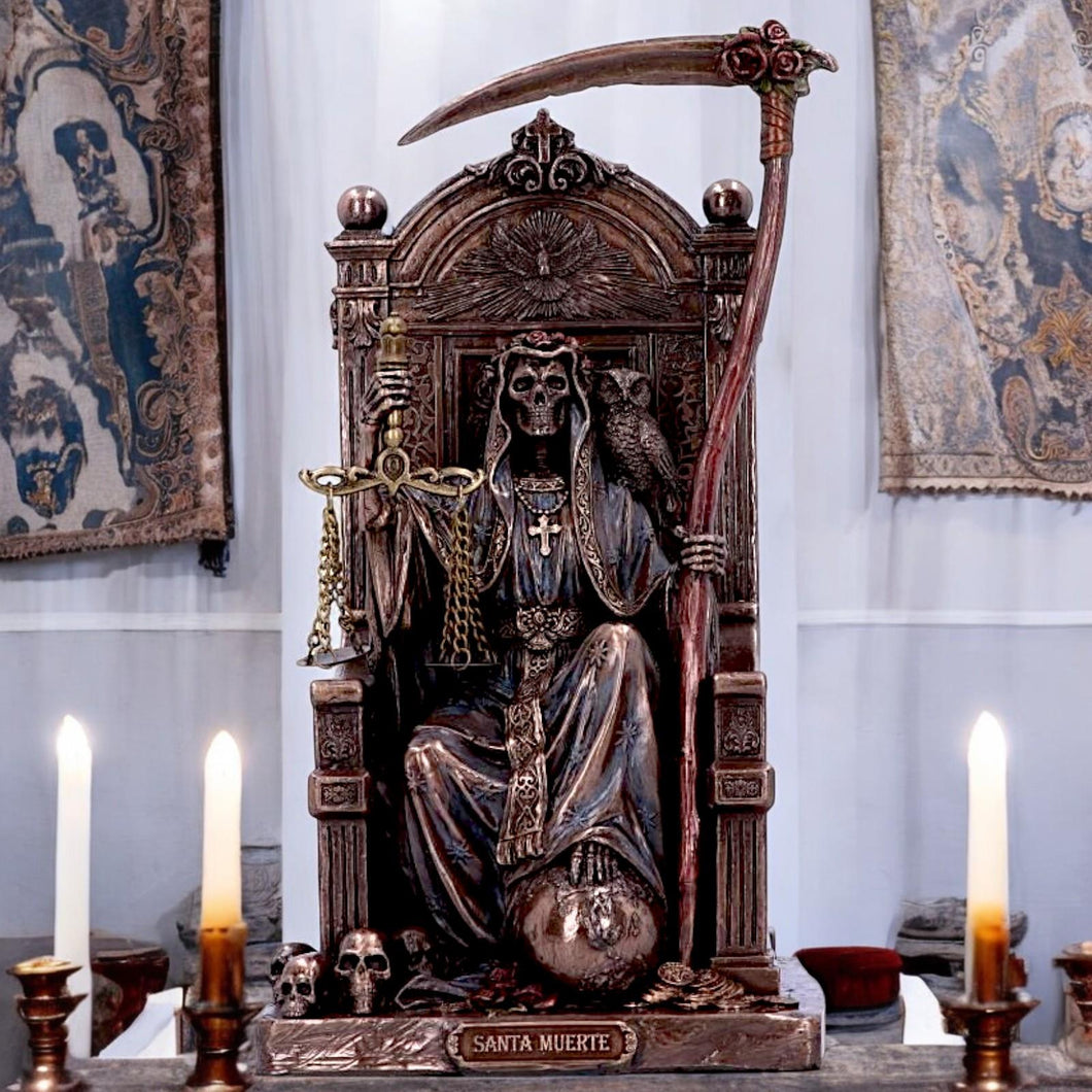 Santa Muerte Statue Spiritual Occult Throne Figurine Gothic Holy Death Altar Decor