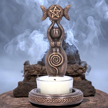 Load image into Gallery viewer, Triple Goddess Tealight Holder Wiccan Altar Decor Pagan Spiritual Alter ornament Statue
