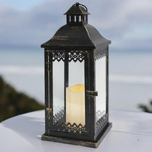 Load image into Gallery viewer, Elegant Metal and Glass Outdoor Lantern with Fixed LED Candle and Timer - 40 CM - Batteries Included-OsirisTradingUK
